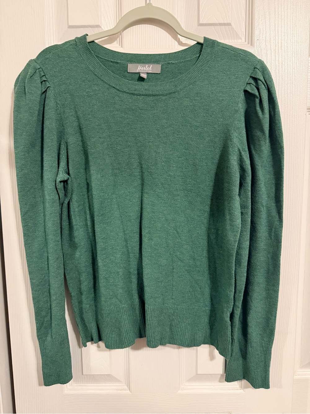 Marled Green Puff Sleeve Crewneck Sweater